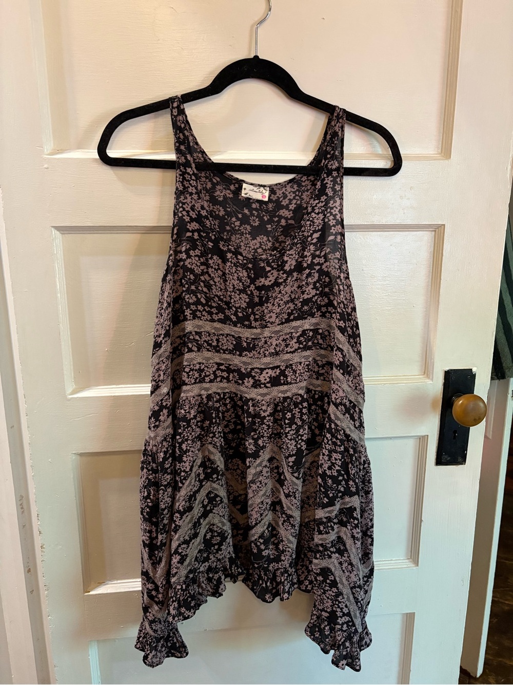Intimately Free People Voile and Lace Trapeze Slip Purple Floral Tunic (W small)